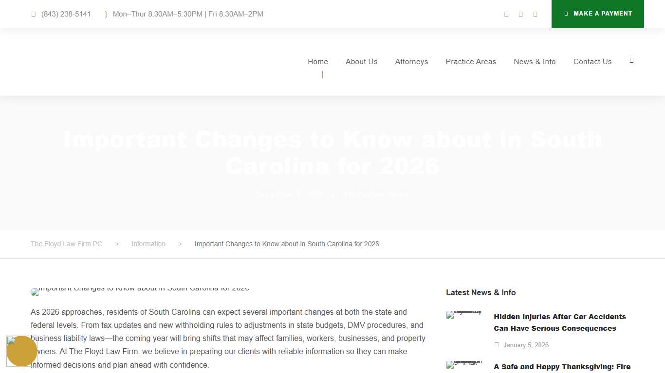 Important Changes to Know about in South Carolina for 2026 - The Floyd Law Firm PC